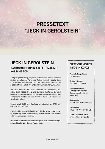Pressetext "Jeck in Gerolstein 2022"